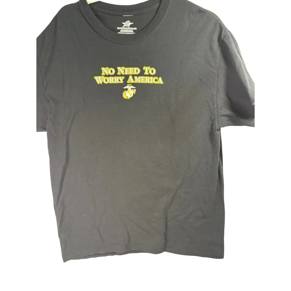 Frontline Apparel USMC Marines T-Shirt Large Black No Need To Worry America